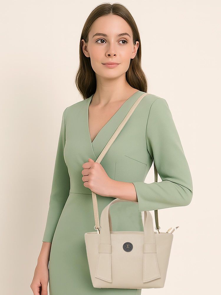 ESBEDA Women Solid Beige Classic Handbag with Detachable Strap (S)-image-5