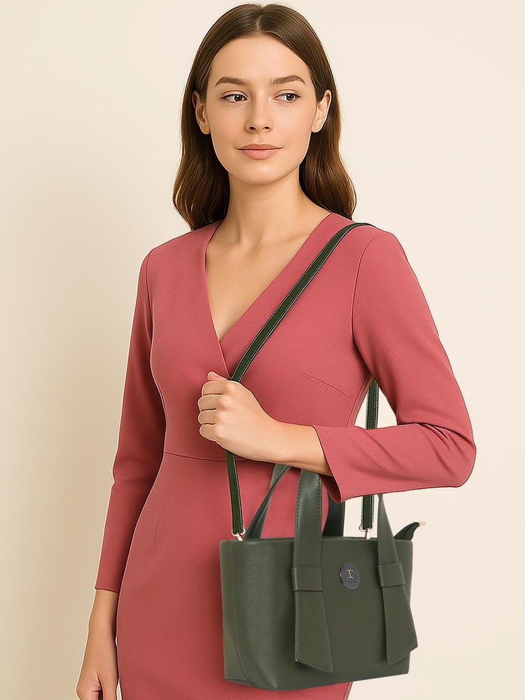 ESBEDA Women Solid Green Classic Handbag with Detachable Strap (S)-picture-14