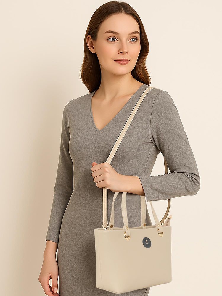 ESBEDA Women Solid Beige Elegant Handbag with Detachable Strap (S)-picture-10