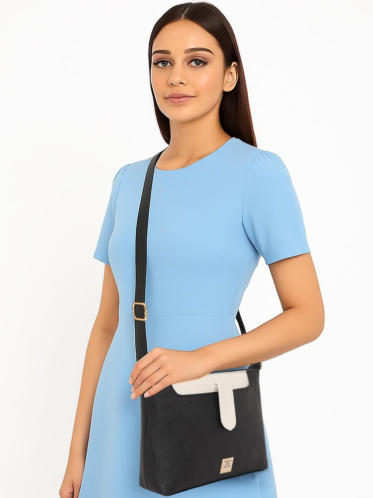 ESBEDA Women Megan Colorblock Top Zip Sling Bag - Black (S)-image-23