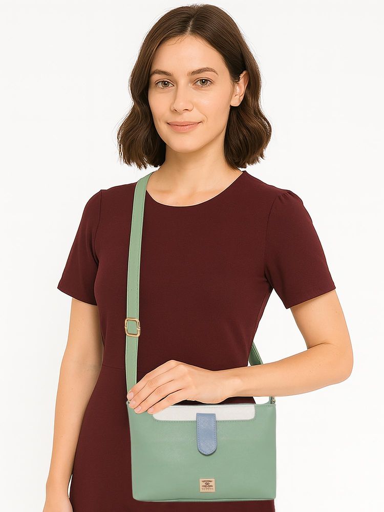 ESBEDA Women Megan Colorblock Top Zip Sling Bag - Green (S)-image-17