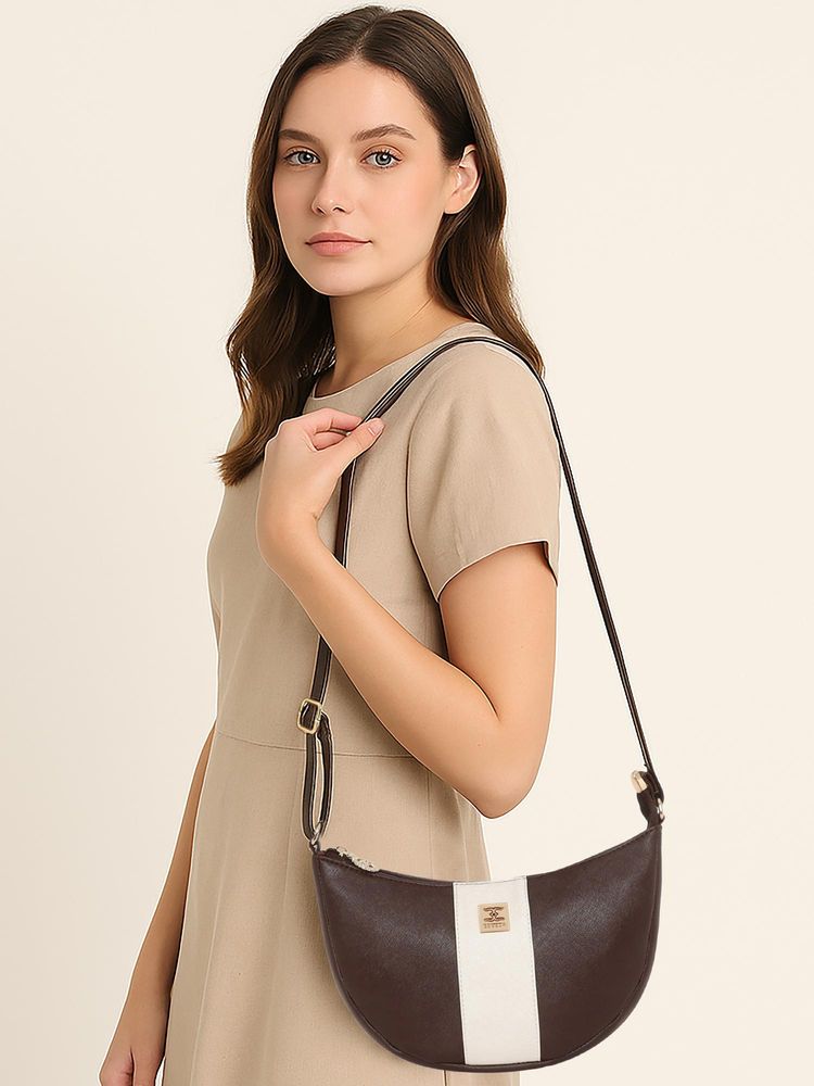 ESBEDA Women Crescent-Shaped Textured PU Sling Bag - Brown (S)-image-11