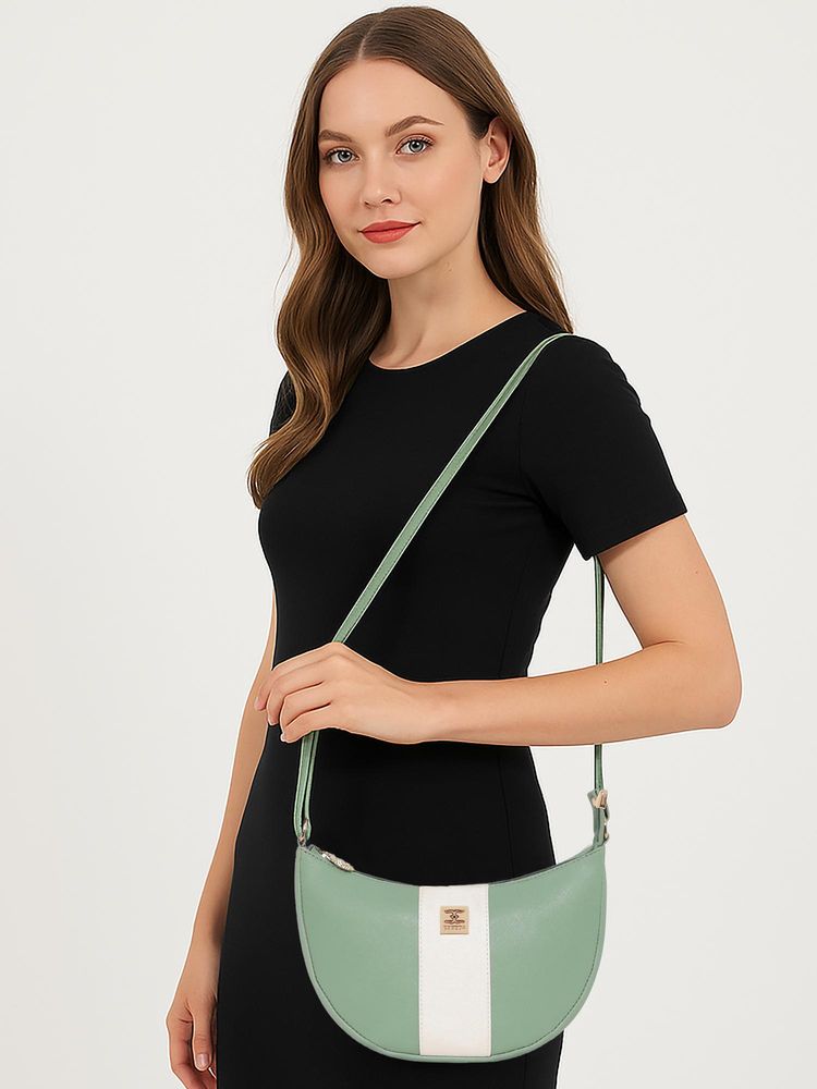 ESBEDA Women Crescent-Shaped Textured PU Sling Bag - Green (S)-image-44