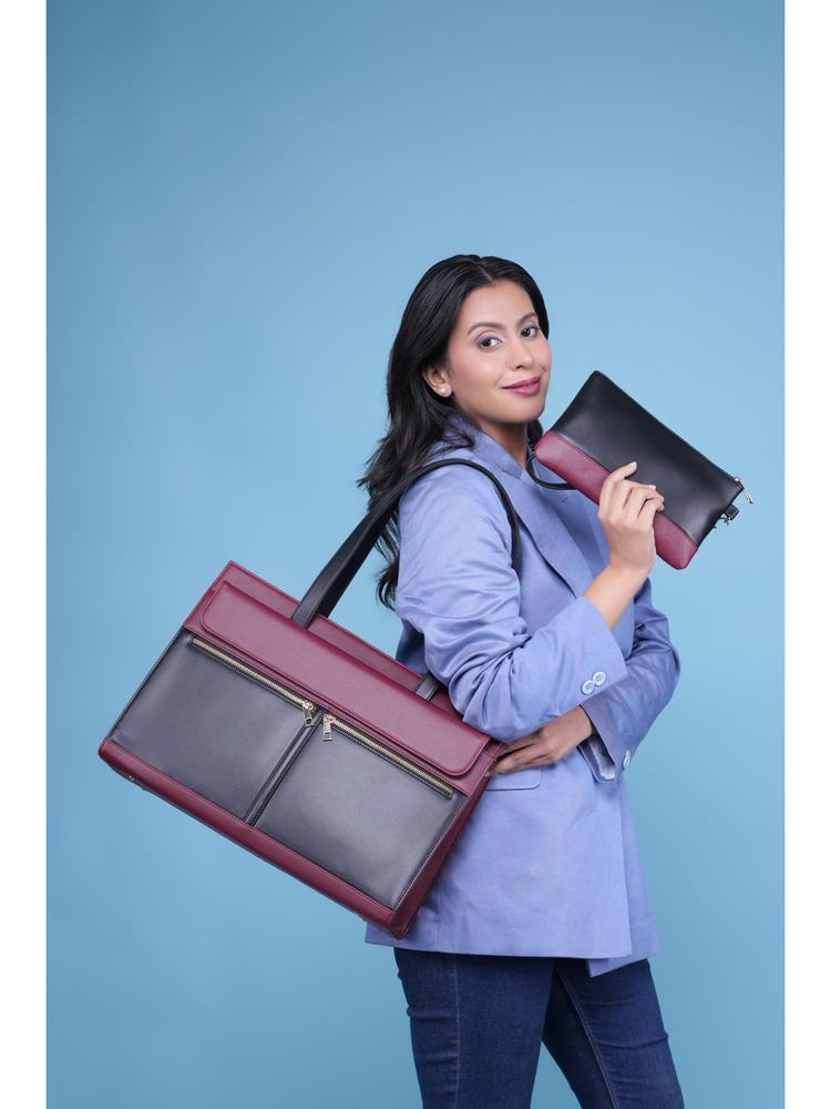 Horra Vegan Leather 14 Inch Laptop Tote Bag For Women Office With Padded Laptop Compartment - Wine-picture-20