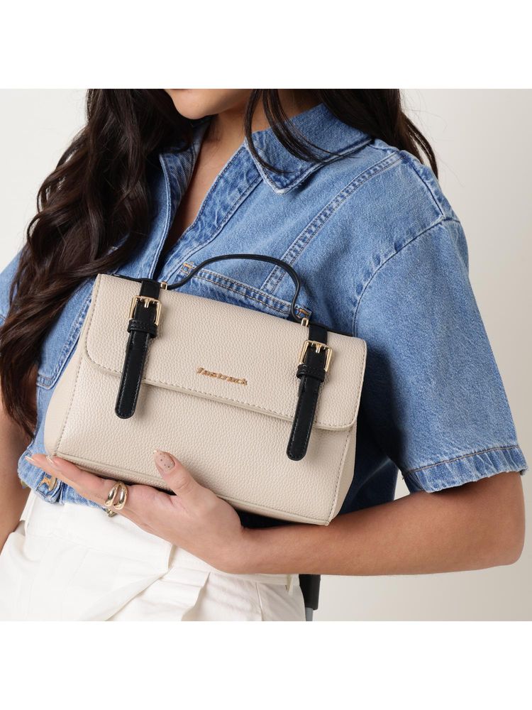 Fastrack Monochrome Muse Satchel Bag With Detachable Strap - White And Black-image-0