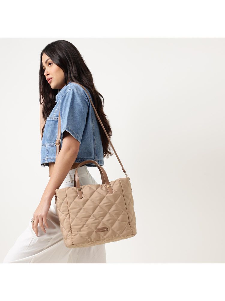 fastrack accessories Fastrack Gridline Beige Tote Bag With Detachable Strap-picture-25