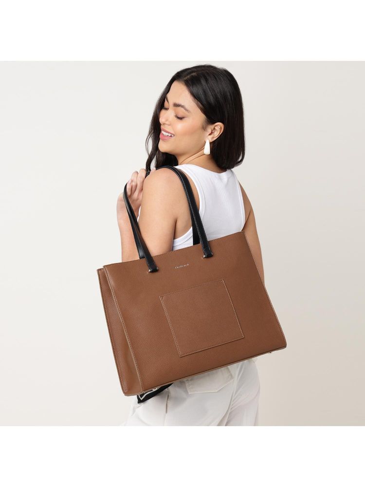 fastrack accessories Fastrack Carryall Brown Laptop Tote Bag With Detachable Strap-picture-22