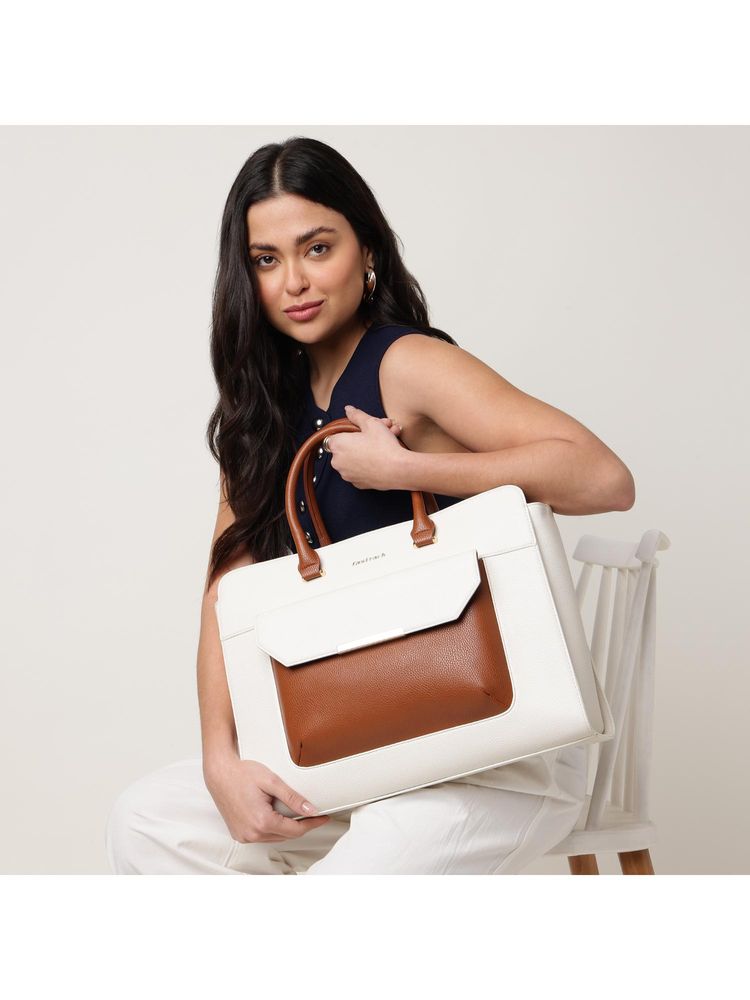 fastrack accessories Fastrack Powerplay Beige Laptop Tote Bag With Detachable Strap-picture-28