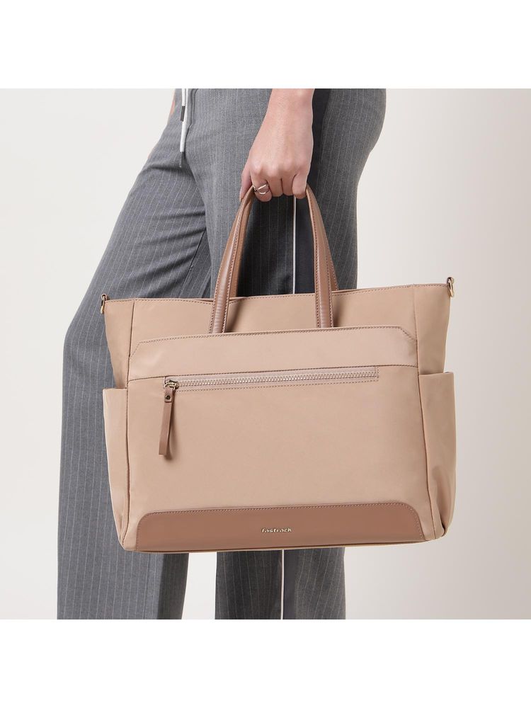 fastrack accessories Fastrack Nylon Edit Laptop Tote Bag With Detachable Strap - Beige-picture-35