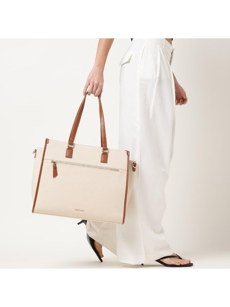 fastrack accessories Fastrack Power Carry Laptop Tote Bag With Detachable Strap - Beige-picture-23