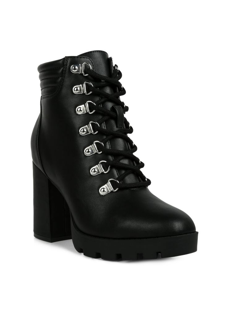 London Rag Black Lace Up Block Heel Boots-picture-21