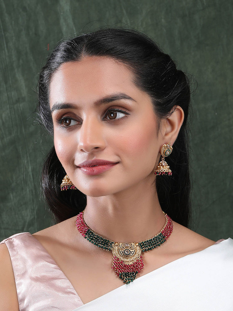 STILEADDA Gold Plated Multi-Color Beads and Stone Hydra Necklace Set-picture-21