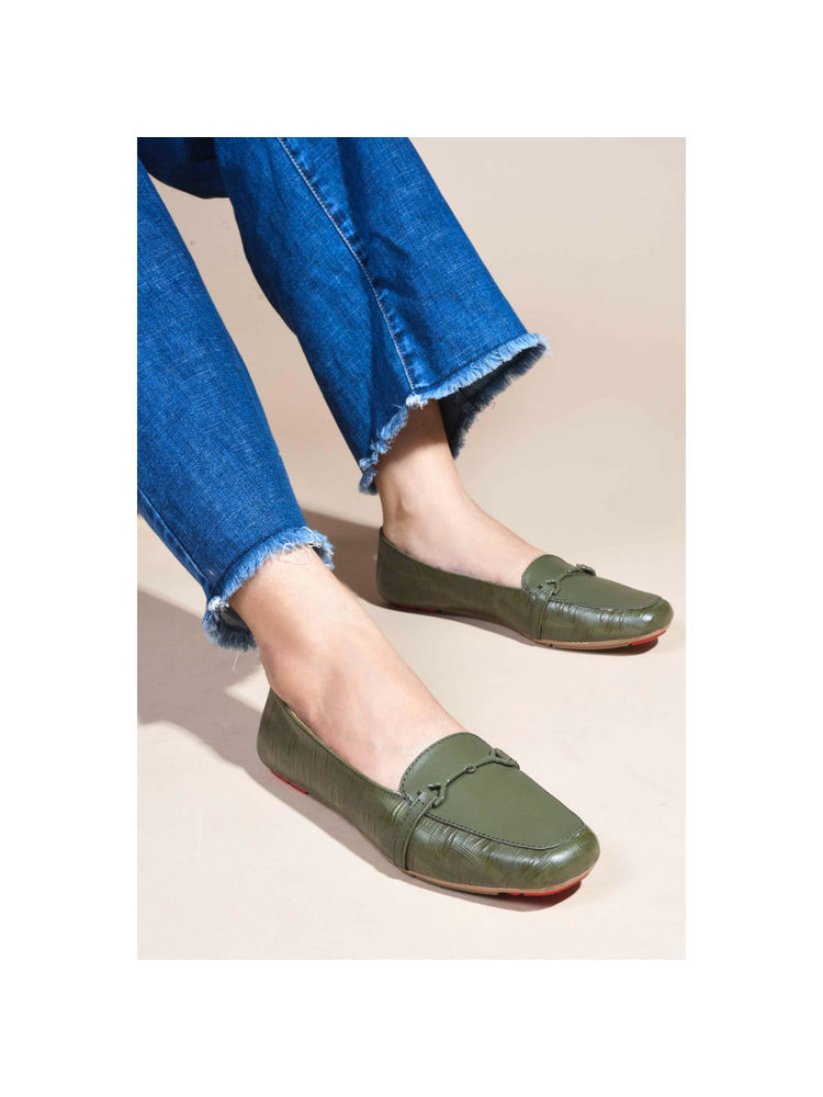 SHUZ TOUCH Women Olive Green Ballerinas Round Toe Flats-image-23