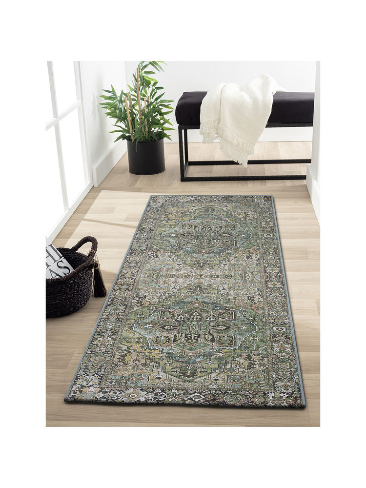 OBSESSIONS Green Ethnic Bedside Runner (2.5x5 Feet)-image-27