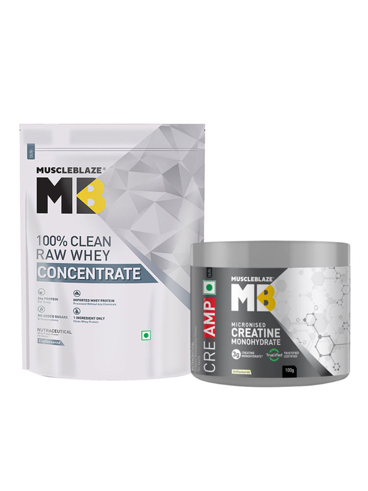 MuscleBlaze Raw Whey with Digestive Enzymes & Creatine Monohydrate - Unflavoured (Combo Pack)