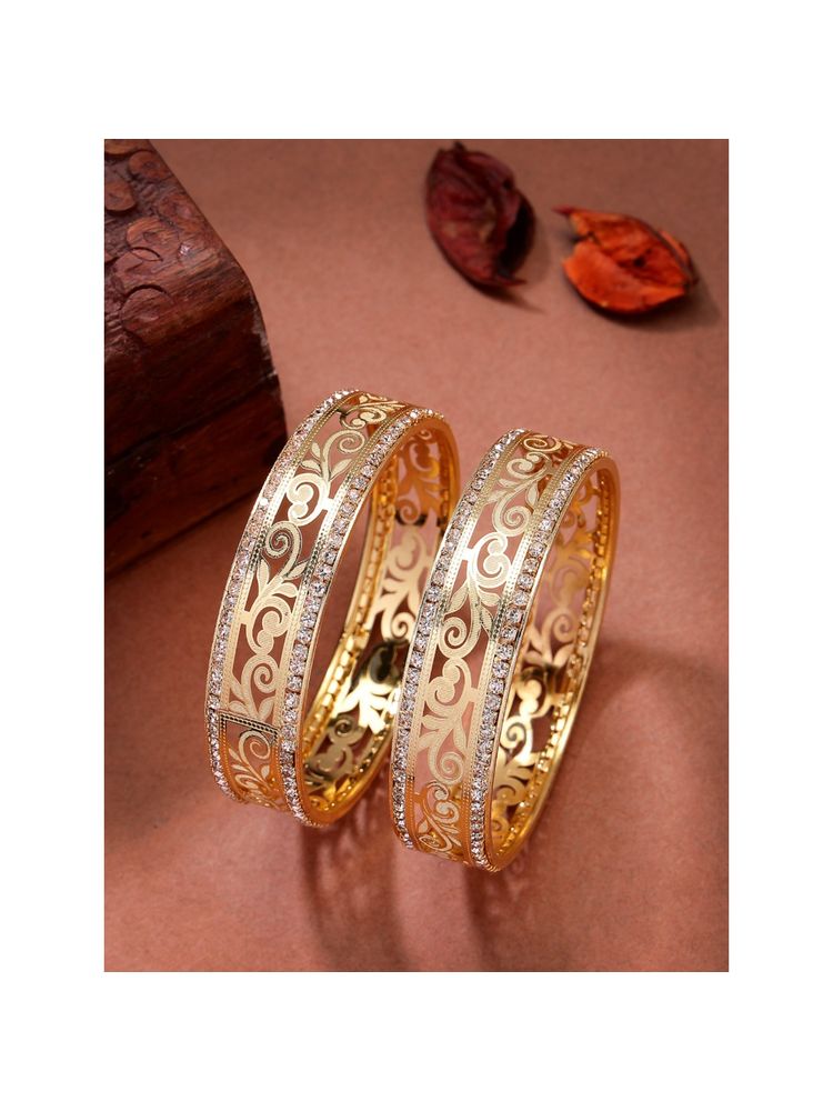 NVR Womens Pack of 2 Gold-Plated Cubic Zirconia Stone Studded Kada Bangles-picture-14