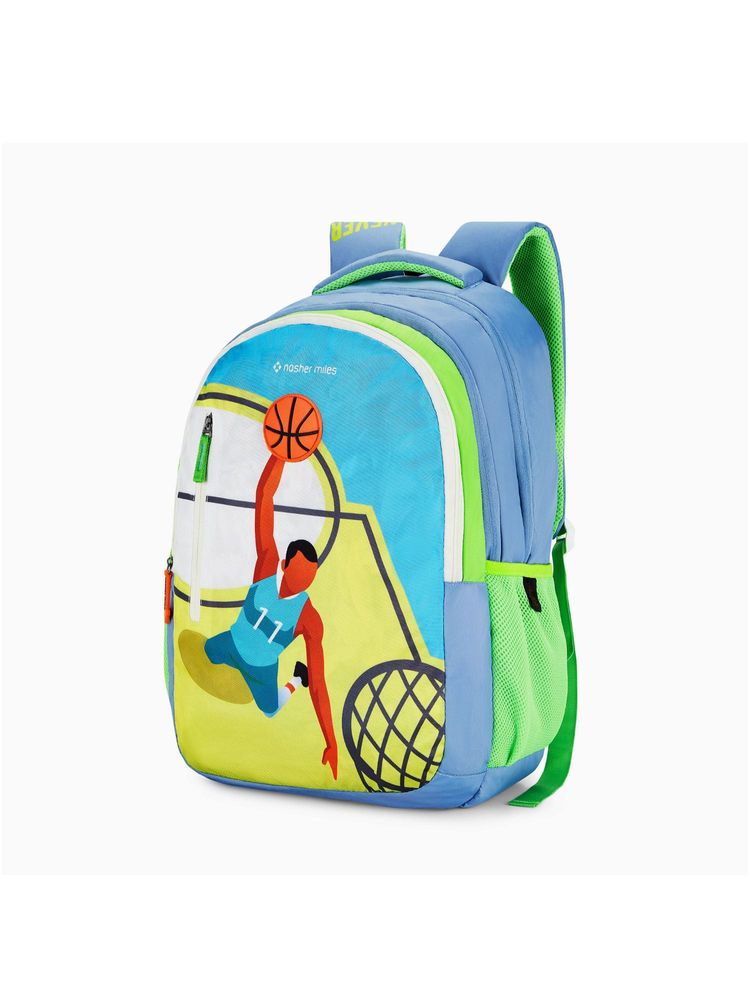 Nasher Miles Cyan Blue Basketball Theme Backpack with 3 Compartment and Rain Cover-picture-16