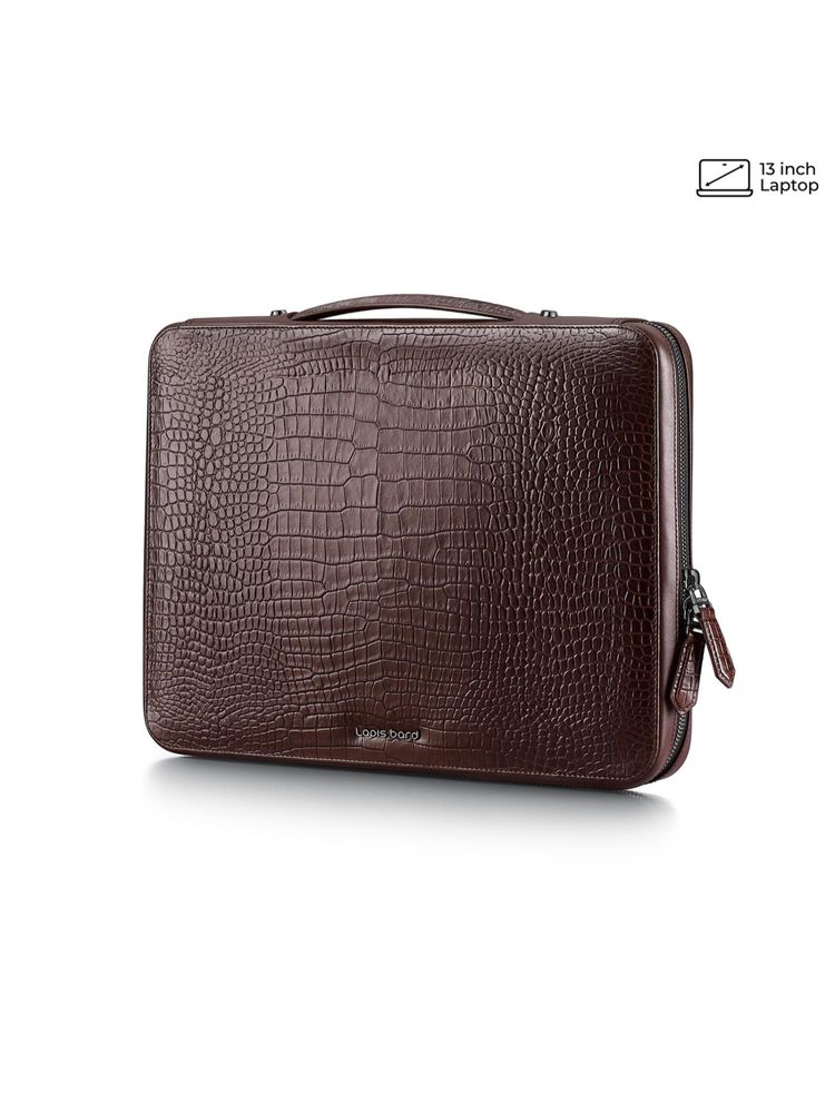 Lapis Bard Dark Brown Mandeville 13-Inch Croc-Textured Laptop Bag-image-21