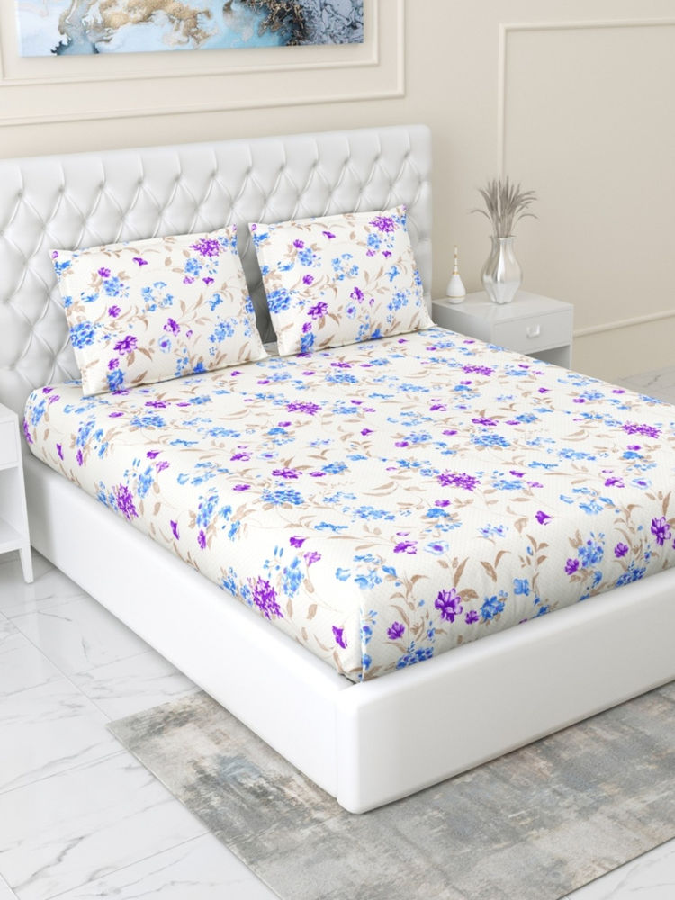 Haus & Kinder White Nordic Haven Fitted Microfiber Bedsheet with 2 Pillow Covers (Double)-picture-0