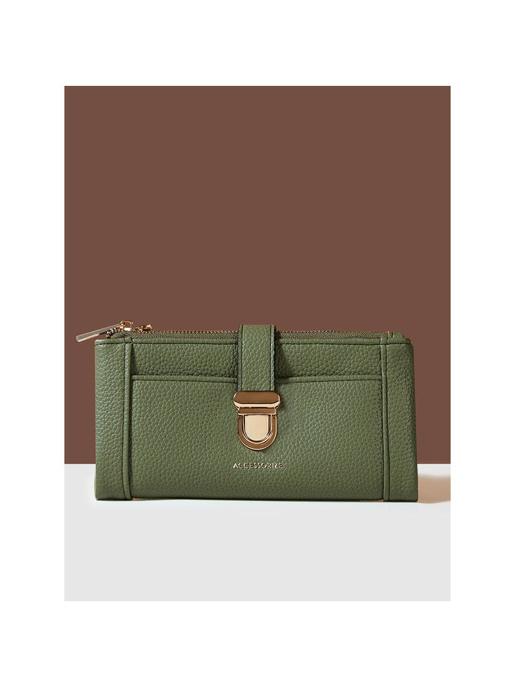 Accessorize London Women's Green Push Lock Wallet-picture-21