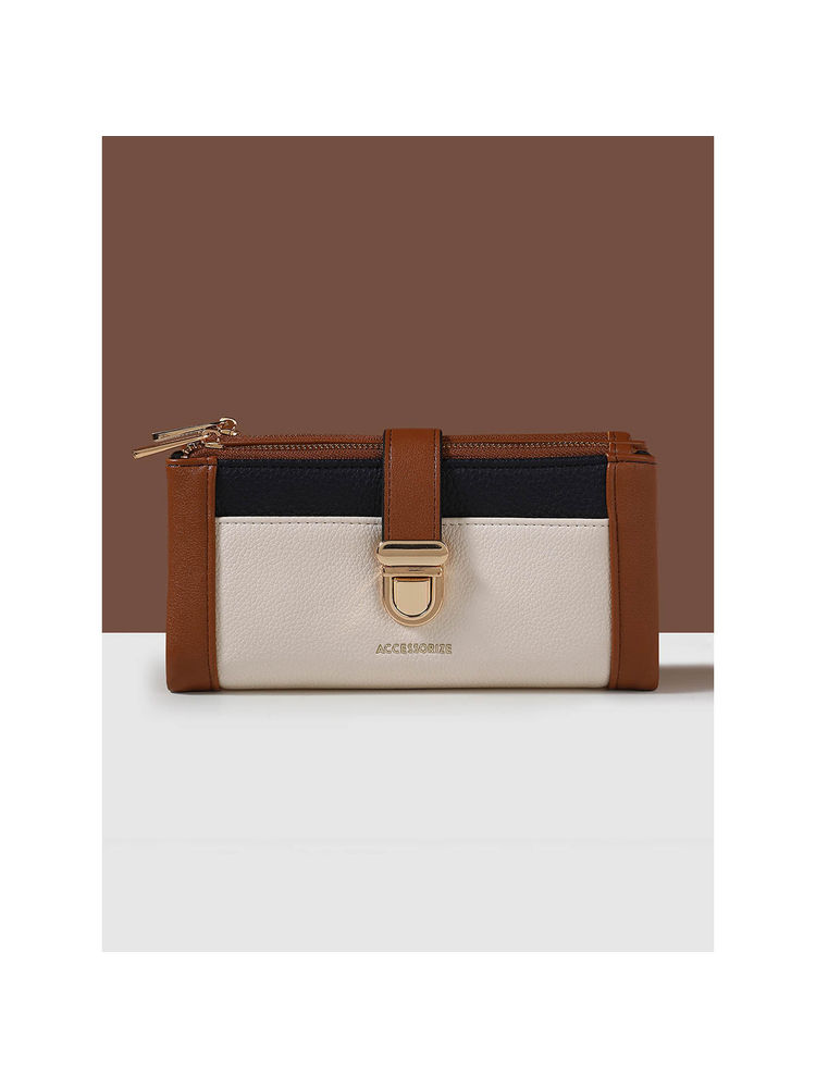 Accessorize London Women's Brown Colour Block Push Lock Wallet-picture-12
