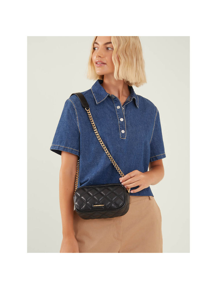 Accessorize London Women's Black Quilted Chunky Chain Sling Bag-picture-15