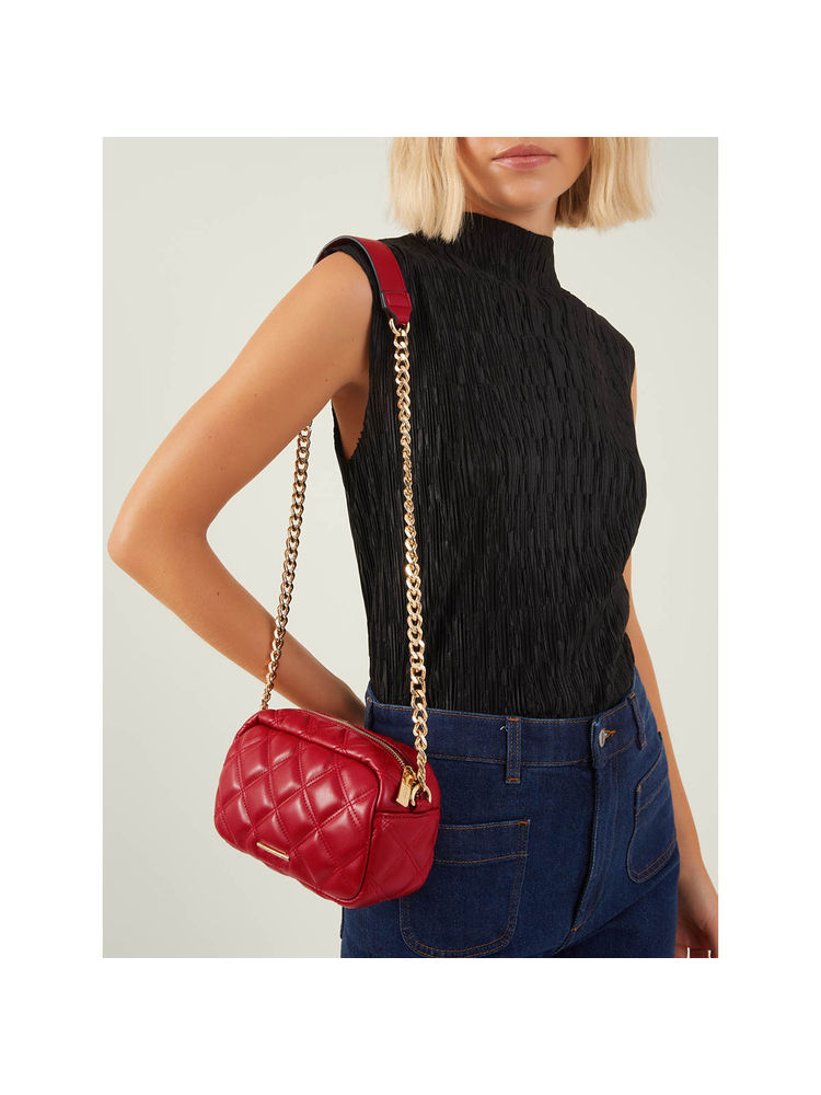 Accessorize London Women's Red Quilted Chunky Chain Sling Bag-picture-24