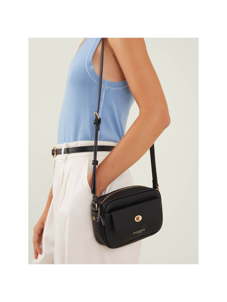 Accessorize London Women's Black Twist Lock Pocket Sling Bag-picture-11