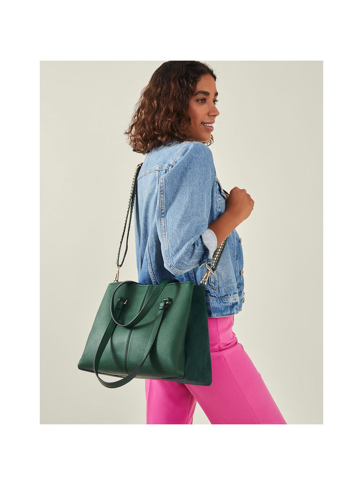 Accessorize London Women's Green Webbing Strap Tote Bag with Detachable Strap-picture-20