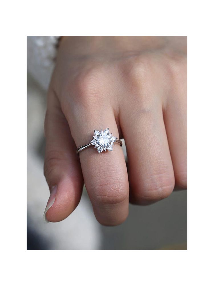 Designs & You White Silver Plated Cubic Zirconia Studded Adjustable Ring-image-42