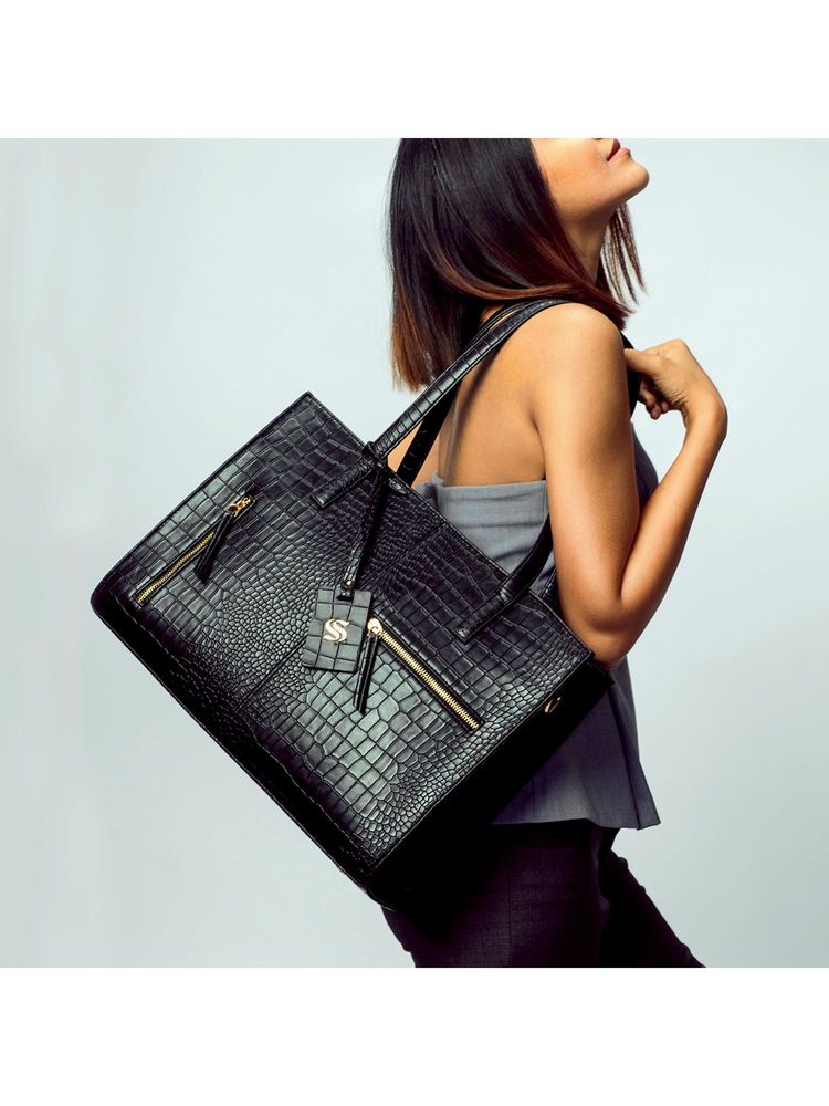 Strokes by Namrata Mehta Charcoal Chic Amira Tote Bag with Detachable Strap-image-13