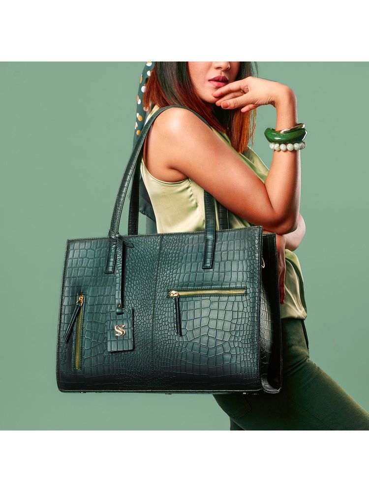 Strokes by Namrata Mehta Emerald Elegance Amira Tote Bag with Detachable Strap-image-9