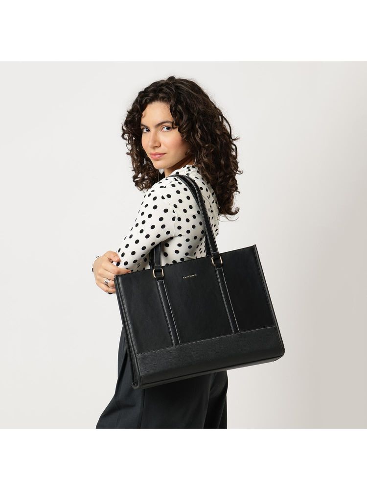 Fastrack Stitch Line Black Tote Bag-image-33