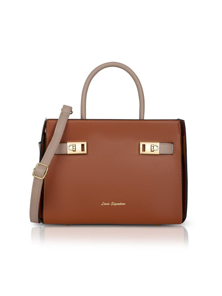 Lavie Signature Women Delphia Satchel Bag With Detachable Strap - Tan (M)-image-36