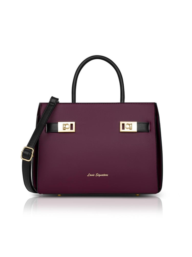 Lavie Signature Women Delphia Satchel Bag With Detachable Strap - Wine (M)-image-5