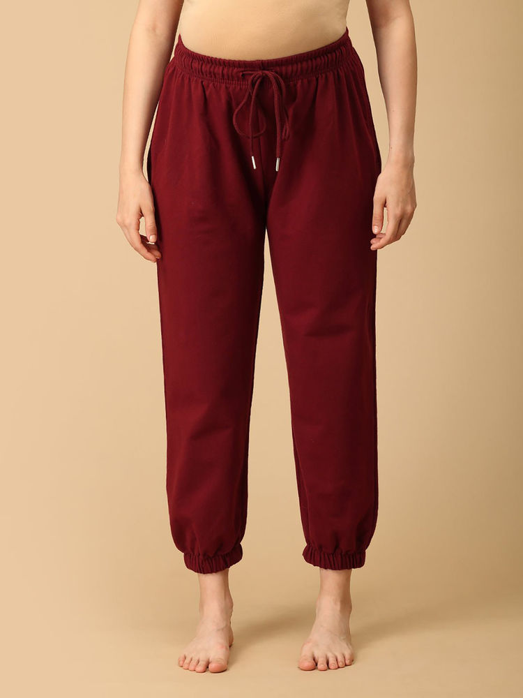 The Mom Store Maroon Solid Regular Fit Joggers-picture-21
