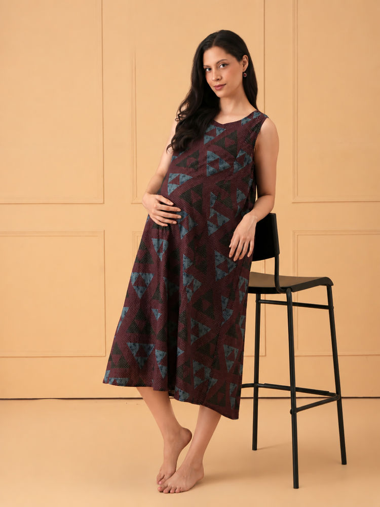 The Mom Store Maroon Printed A-Line Fit Nighty-picture-15