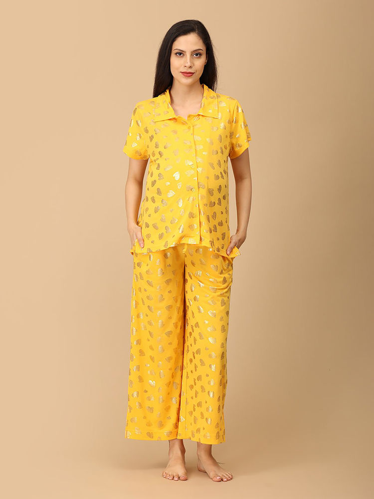 The Mom Store Yellow Printed Regular Fit Shirt and Pyjama-picture-11