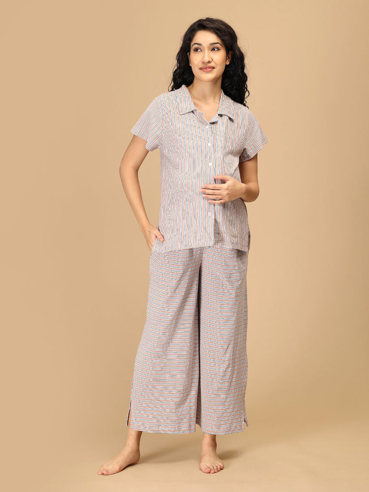 The Mom Store Grey Stripes Regular Fit Shirt and Pyjama-picture-14