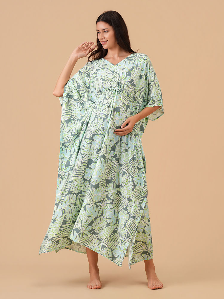 The Mom Store Green Floral Relaxed Fit Kaftan Dress-picture-13
