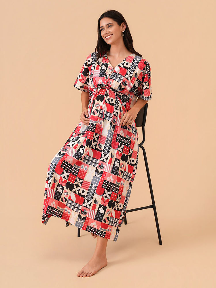 The Mom Store Multi-Color Printed Relaxed Fit Kaftan Dress-picture-19
