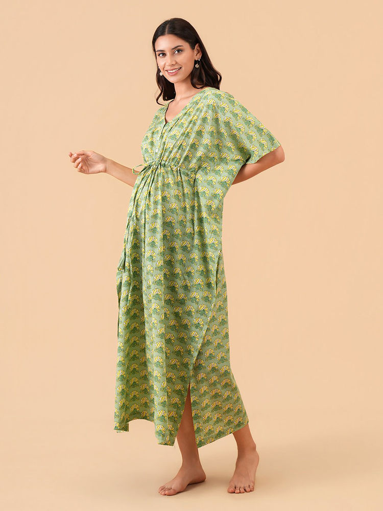 The Mom Store Green Printed Relaxed Fit Kaftan Dress-picture-23