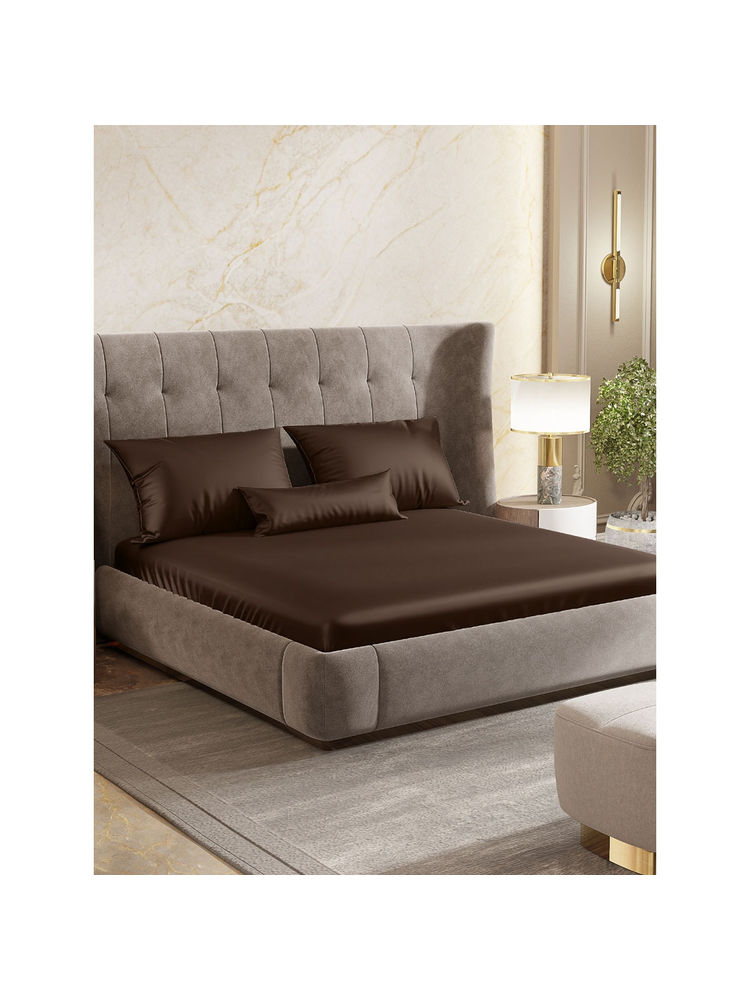 Haus & Kinder Mocha Velvet Flat Bedsheet with Pillow Cover-picture-26