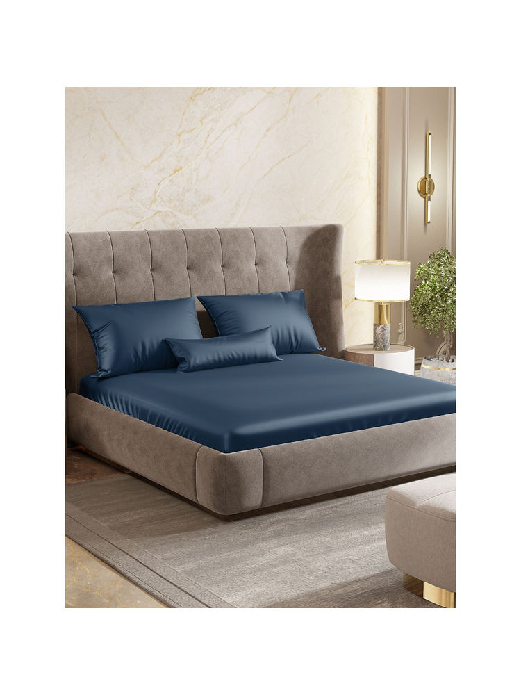 Haus & Kinder Deep Ocean Blue Flat Bedsheet with Pillow Cover-image-42
