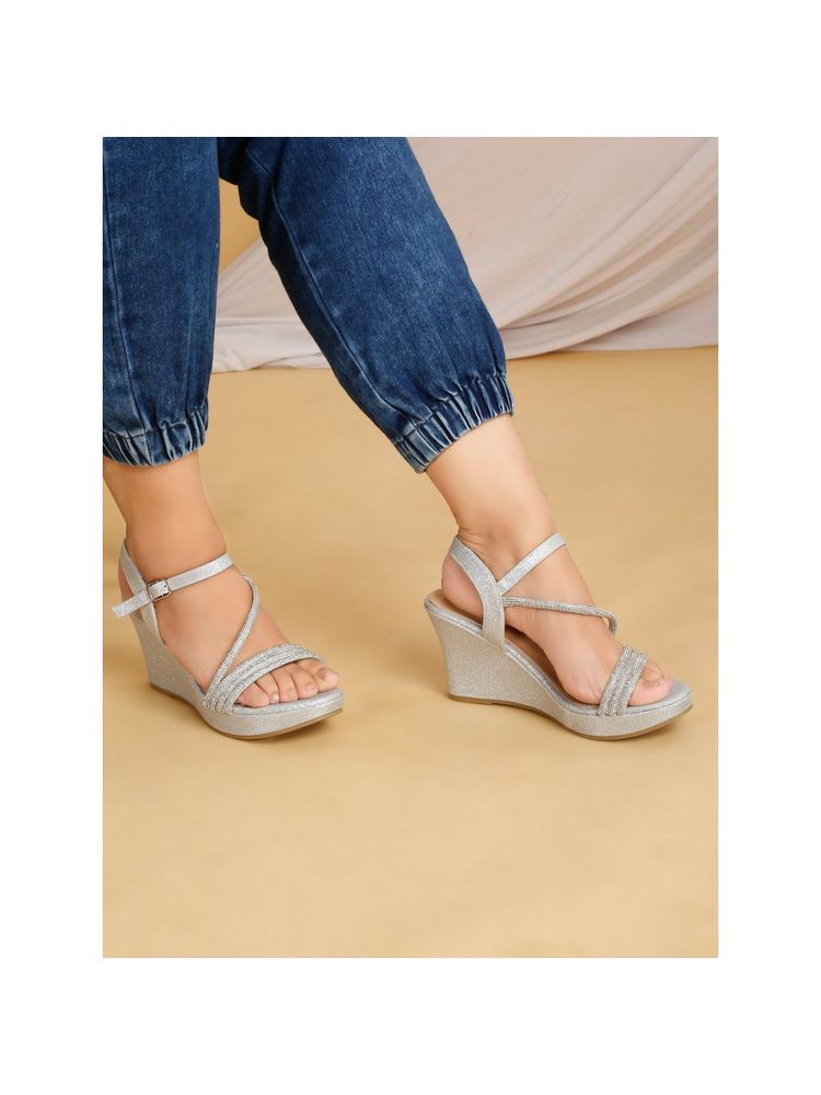 Flat n Heels Women Silver Wedges Heels-picture-5