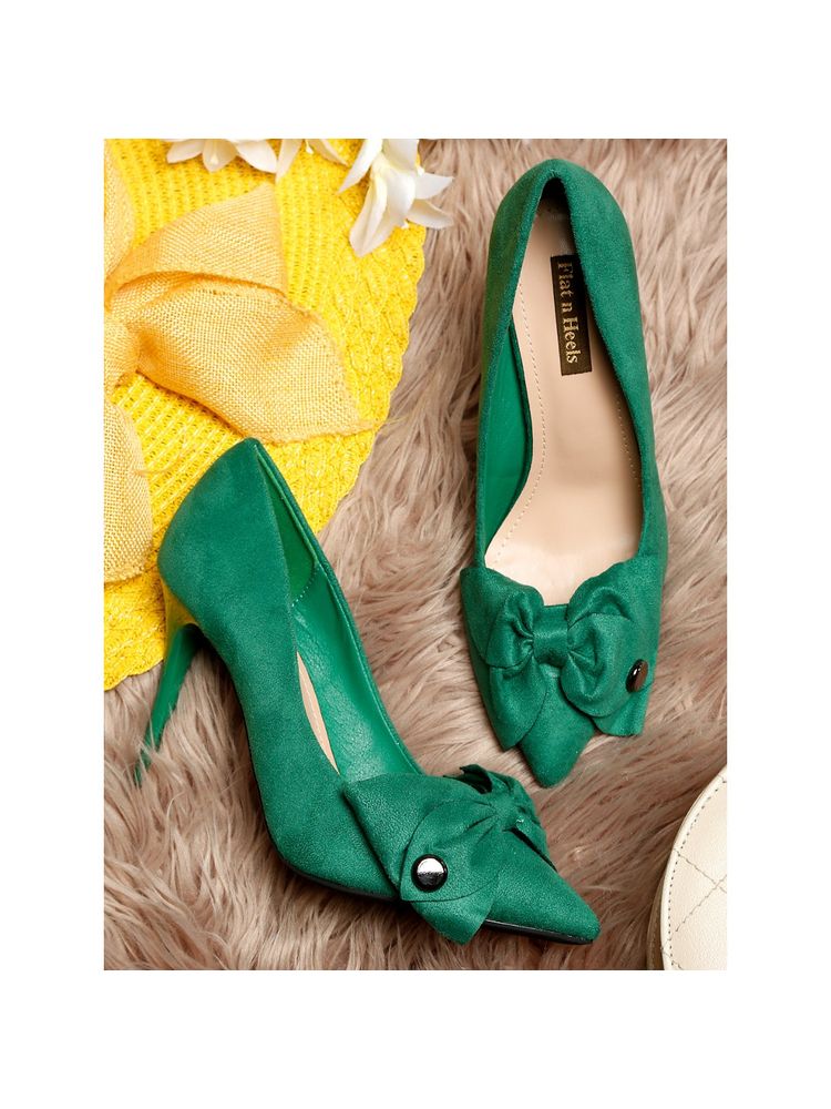 Flat n Heels Women Green Pump Heels-picture-2