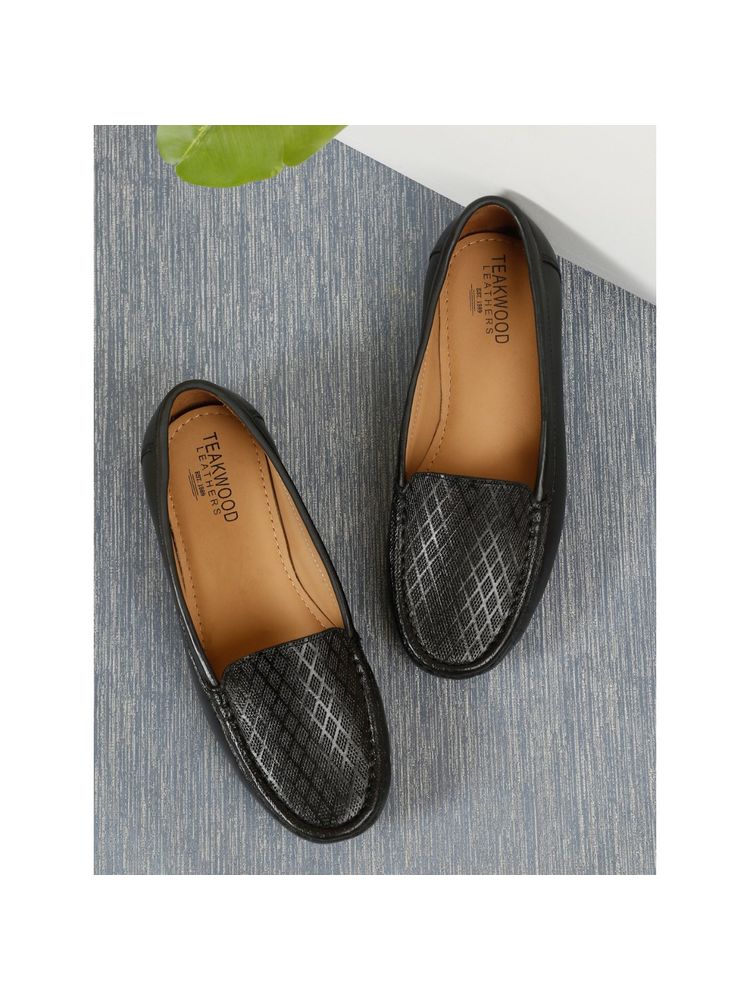 Teakwood Women Black Printed Leather Slip-On Loafers-picture-26