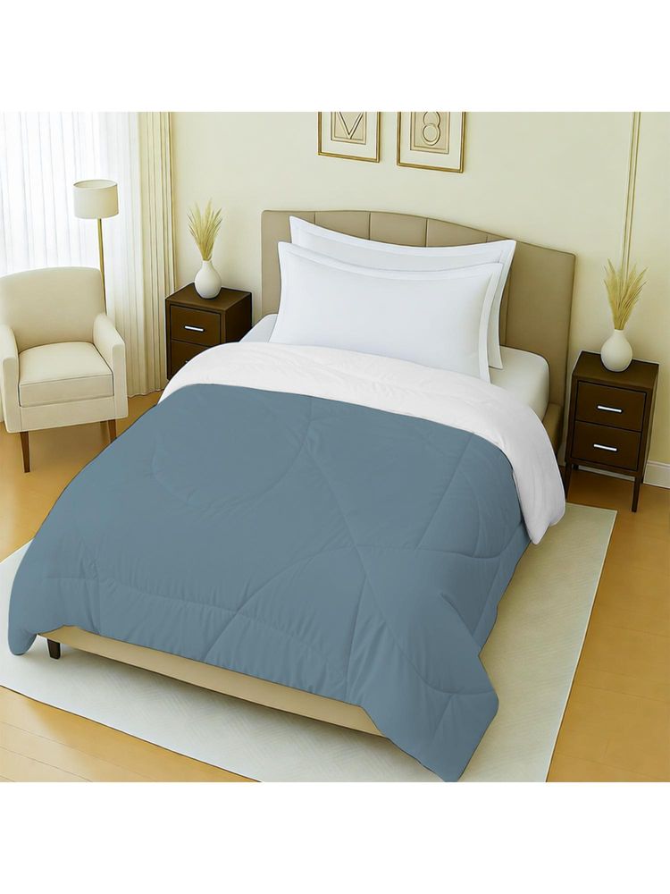 Mayfair Homes London 100% Cotton Plain White & Light Blue Reversible Single Bed Ac Comforter 150Gsm-image-3