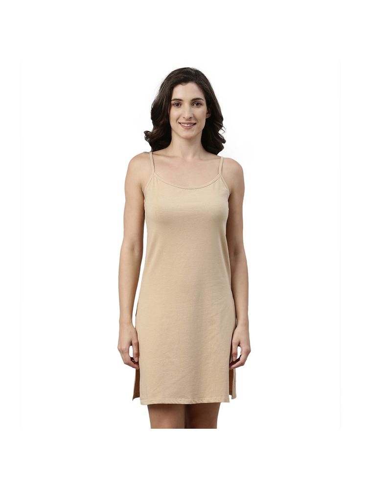 Enamor Essentials Womens E095-cotton Sleeveless Scoop Neck Dress Slip Beige