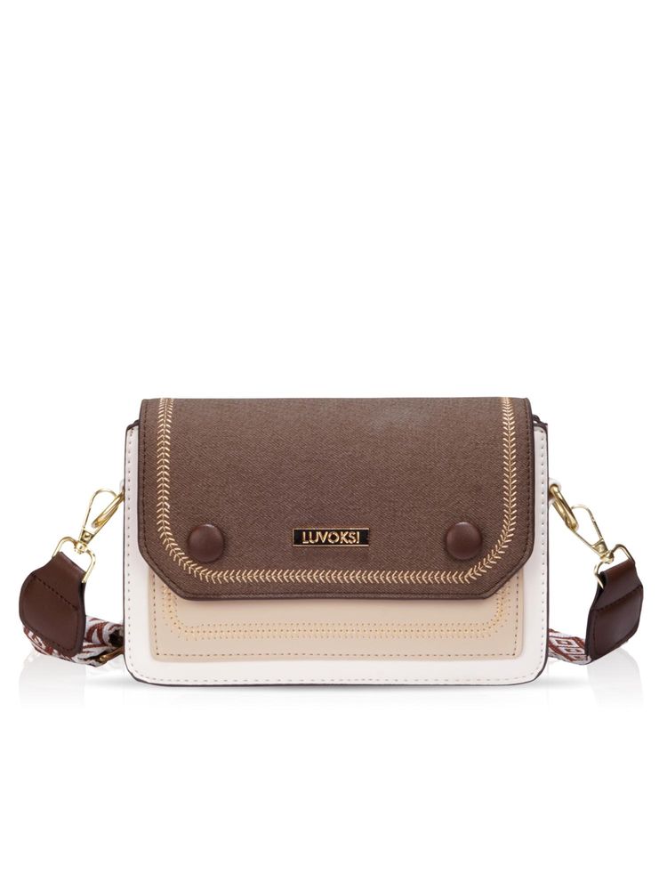 LUVOKSI Brown Colorblock Sling Bag (Medium)-picture-26